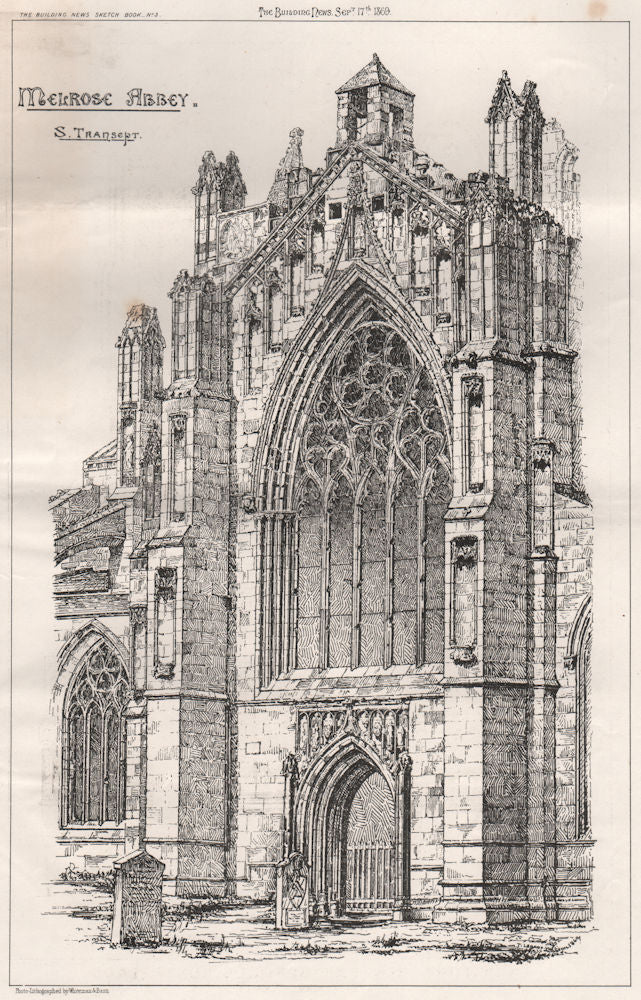 Melrose Abbey; St. Transept. Scotland 1869 old antique vintage print picture